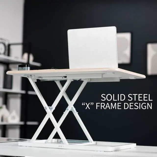 Alt view image 4 of 7 - VIVO Light Wood / White Ultra Slim 26" Desktop Converter, Sit Stand Riser