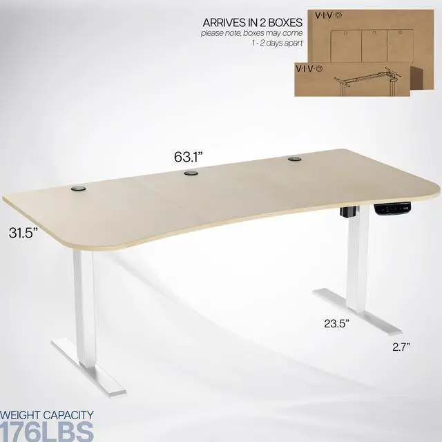 Alt view image 3 of 7 - VIVO Light Wood / White Electric Height Adjustable Stand Up Desk Frame with Top