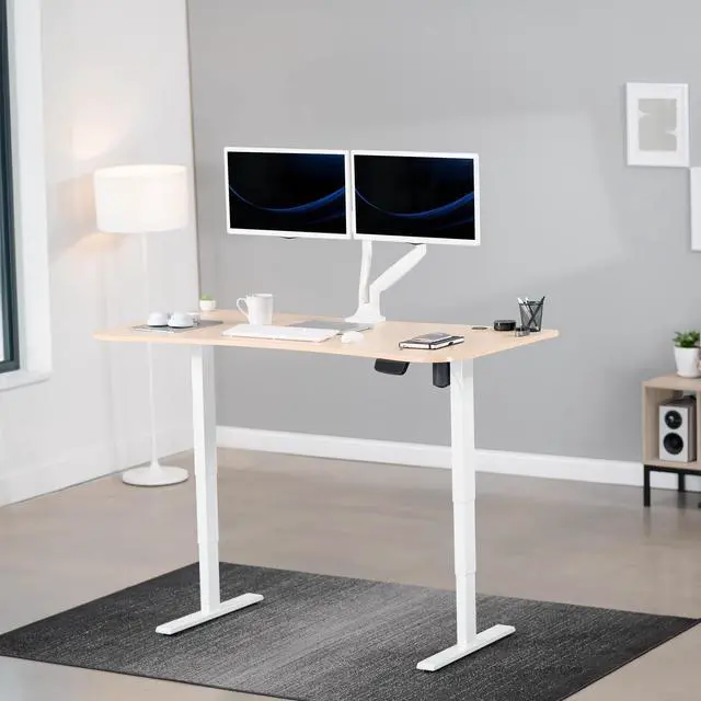 Alt view image 2 of 7 - VIVO Light Wood / White Electric Height Adjustable Stand Up Desk Frame with Top