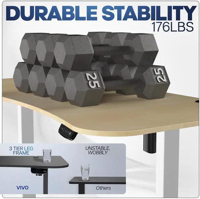 Alt view image 5 of 7 - VIVO Light Wood / White Electric Height Adjustable Stand Up Desk Frame with Top