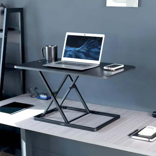 Alt view image 2 of 7 - VIVO Black Ultra Slim 32" Desktop Converter, Sit Stand Tabletop Monitor Riser