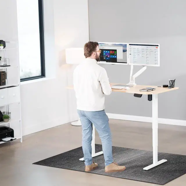 Alt view image 6 of 7 - VIVO Light Wood / White Electric Height Adjustable Stand Up Desk Frame with Top