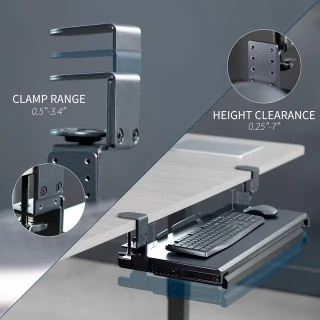 Alt view image 5 of 7 - VIVO Black Large Height Adjustable Clamp-on Computer Keyboard Tray Platform with Storage Drawer (MOUNT-KB05HB-DR)