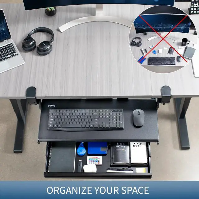 Alt view image 4 of 7 - VIVO Black Large Height Adjustable Clamp-on Computer Keyboard Tray Platform with Storage Drawer (MOUNT-KB05HB-DR)