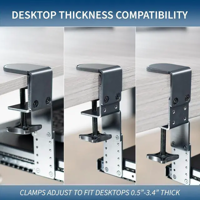 Alt view image 6 of 7 - VIVO Black Large Height Adjustable Clamp-on Computer Keyboard Tray Platform with Storage Drawer (MOUNT-KB05HB-DR)