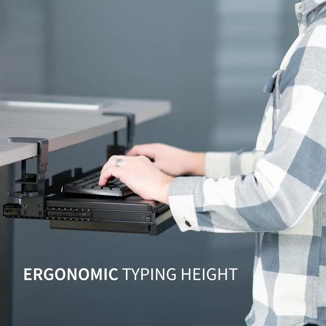 Alt view image 7 of 7 - VIVO Black Large Height Adjustable Clamp-on Computer Keyboard Tray Platform with Storage Drawer (MOUNT-KB05HB-DR)