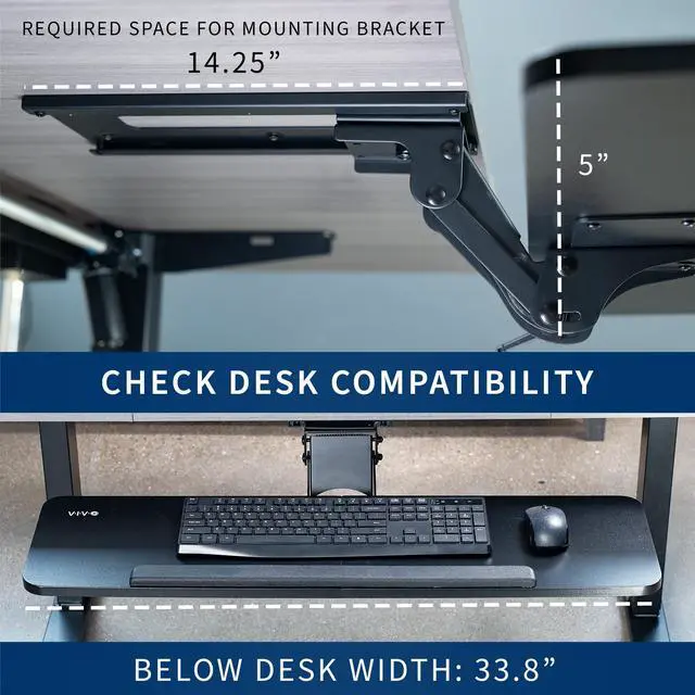 Alt view image 4 of 7 - VIVO Adjustable 34" Computer Keyboard & Mouse Platform Tray Under Desk Mount