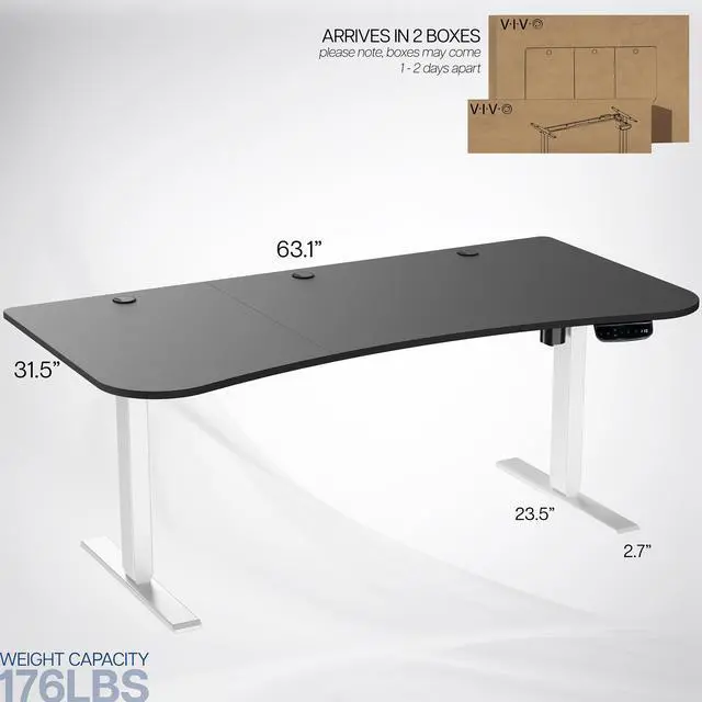 Alt view image 3 of 7 - VIVO Black / White Electric Height Adjustable Stand Up Desk Frame with Top