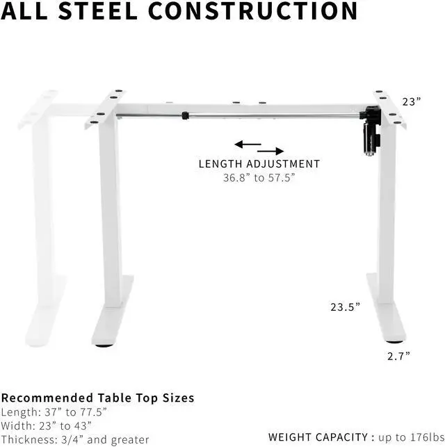 Alt view image 3 of 7 - VIVO White Electric Standing Desk Frame, Single Motor Ergonomic Standing Height Adjustable Base (DESK-V100EWY)