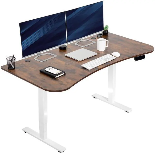 Main image of VIVO Vintage Brown / White Electric Height Adjustable Stand Up Desk Frame w/ Top