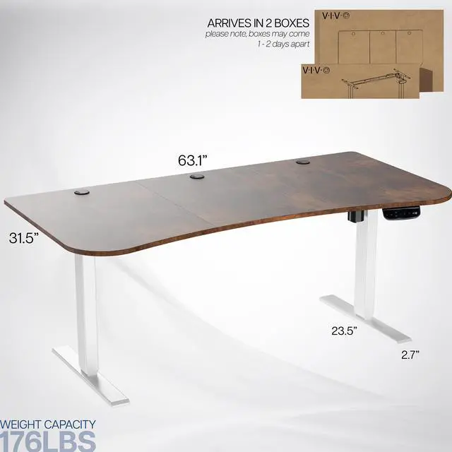 Alt view image 3 of 7 - VIVO Vintage Brown / White Electric Height Adjustable Stand Up Desk Frame w/ Top