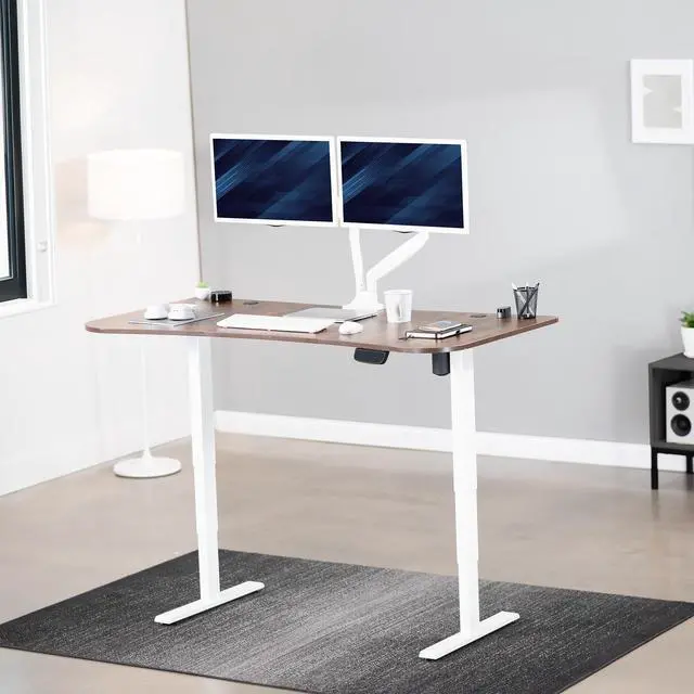 Alt view image 2 of 7 - VIVO Vintage Brown / White Electric Height Adjustable Stand Up Desk Frame w/ Top