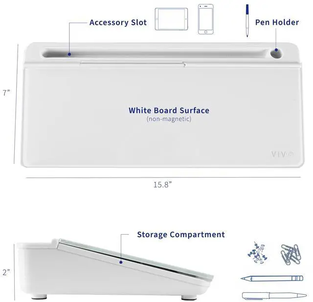 Alt view image 3 of 7 - VIVO Desktop Dry Erase Board with Hidden Storage, 16" x 7" Glass Whiteboard