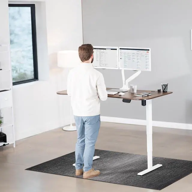 Alt view image 6 of 7 - VIVO Vintage Brown / White Electric Height Adjustable Stand Up Desk Frame w/ Top