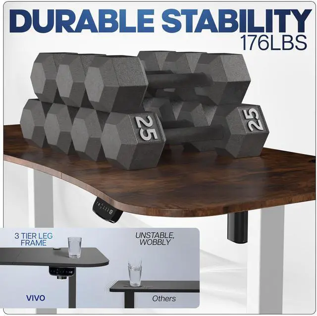 Alt view image 5 of 7 - VIVO Vintage Brown / White Electric Height Adjustable Stand Up Desk Frame w/ Top