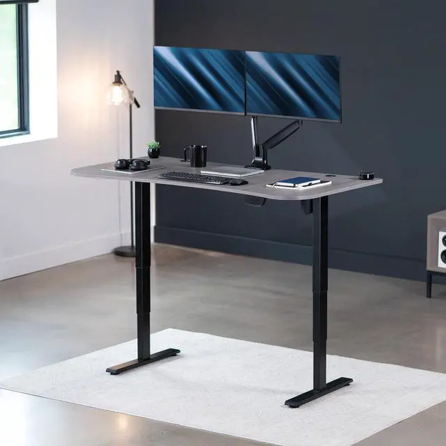 Alt view image 2 of 7 - VIVO Electric 63 x 32 Height Adjustable Stand Up Desk with Dark Gray Table Top, Black Frame, DESK-KIT-2EBG