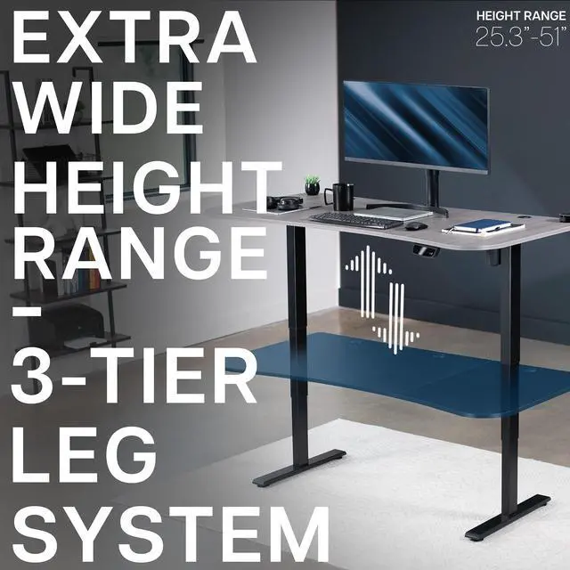 Alt view image 4 of 7 - VIVO Electric 63 x 32 Height Adjustable Stand Up Desk with Dark Gray Table Top, Black Frame, DESK-KIT-2EBG