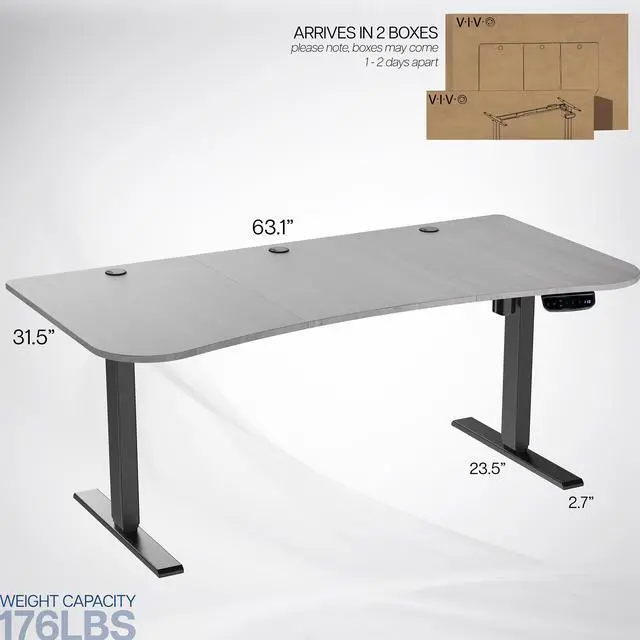 Alt view image 3 of 7 - VIVO Electric 63 x 32 Height Adjustable Stand Up Desk with Dark Gray Table Top, Black Frame, DESK-KIT-2EBG