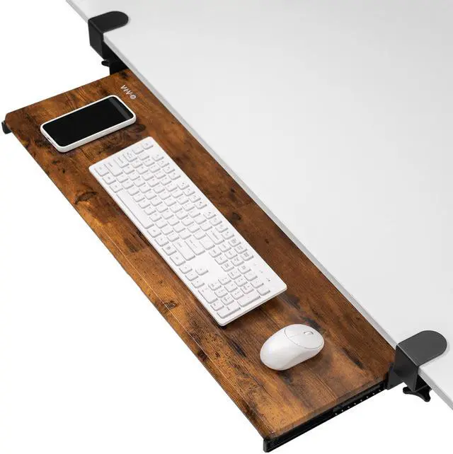 Main image of VIVO Vintage Brown Extra Long Clamp-on Computer Keyboard Mouse Under Desk Tray