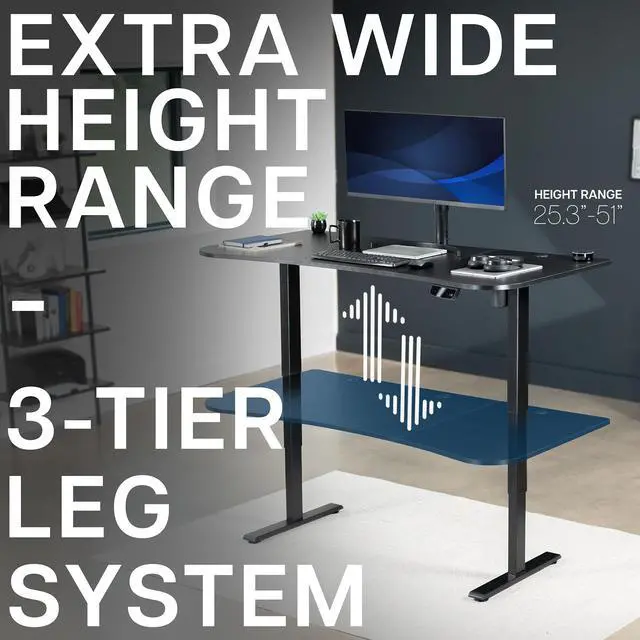 Alt view image 4 of 7 - VIVO Electric 63 x 32 Height Adjustable Stand Up Desk with Black Carbon Fiber Table Top, Black Frame, DESK-KIT-2EBR