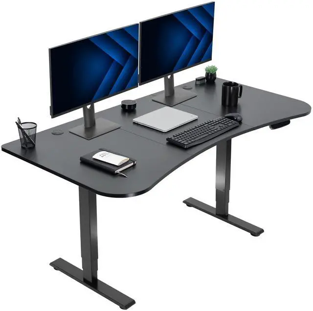Main image of VIVO Electric 63 x 32 Height Adjustable Stand Up Desk with Black Carbon Fiber Table Top, Black Frame, DESK-KIT-2EBR