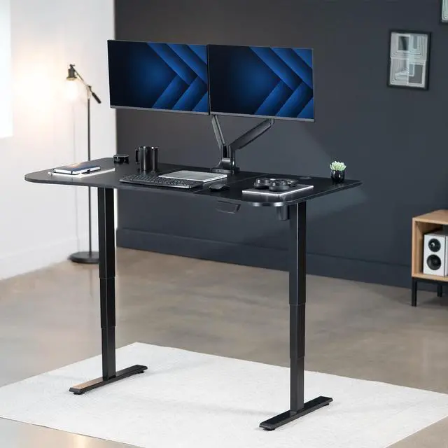Alt view image 2 of 7 - VIVO Electric 63 x 32 Height Adjustable Stand Up Desk with Black Carbon Fiber Table Top, Black Frame, DESK-KIT-2EBR