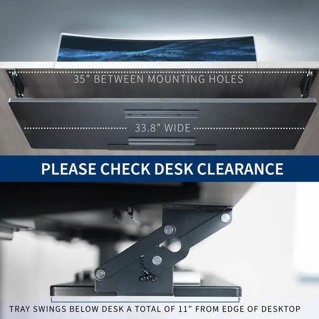 Alt view image 4 of 7 - VIVO Large 34" Under Desk Keyboard and Mouse Tray with Swinging Height Adjustment, 12 Settings, Platform Drawer, MOUNT-KB34S