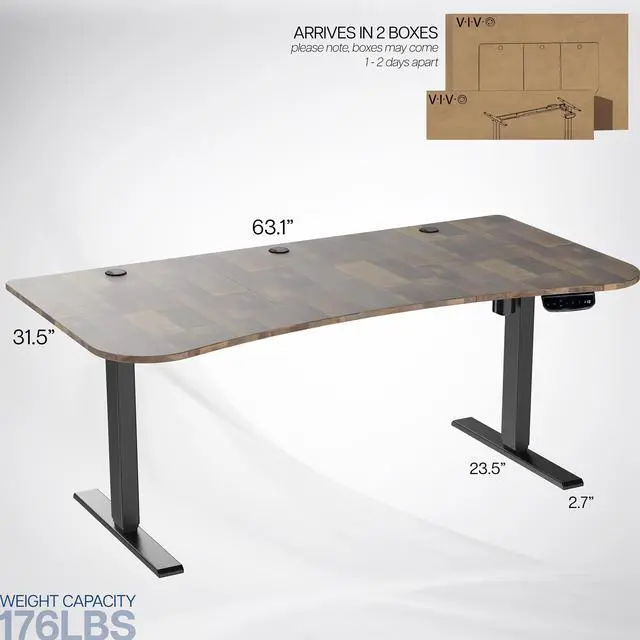 Alt view image 3 of 7 - VIVO Reclaimed Wood / Black 63 x 32 Electric Height Adjustable Stand Up Desk