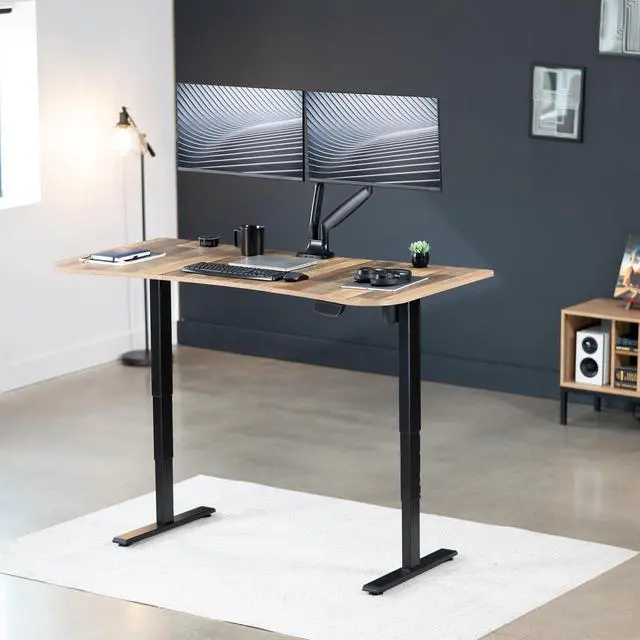 Alt view image 2 of 7 - VIVO Reclaimed Wood / Black 63 x 32 Electric Height Adjustable Stand Up Desk