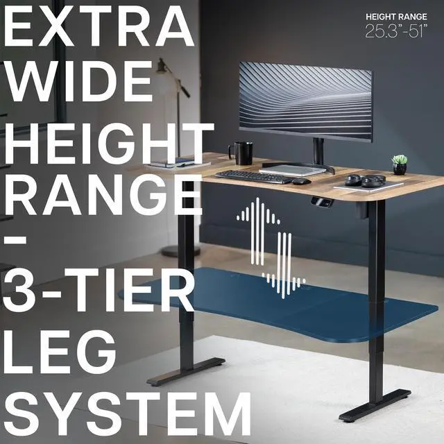 Alt view image 5 of 7 - VIVO Reclaimed Wood / Black 63 x 32 Electric Height Adjustable Stand Up Desk