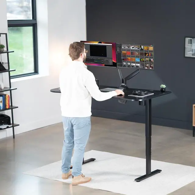 Alt view image 6 of 7 - VIVO Electric 63 x 32 Height Adjustable Stand Up Desk with Black Carbon Fiber Table Top, Black Frame, DESK-KIT-2EBR