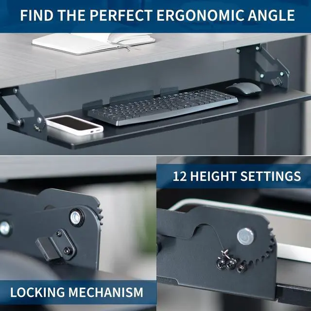 Alt view image 6 of 7 - VIVO Large 34" Under Desk Keyboard and Mouse Tray with Swinging Height Adjustment, 12 Settings, Platform Drawer, MOUNT-KB34S