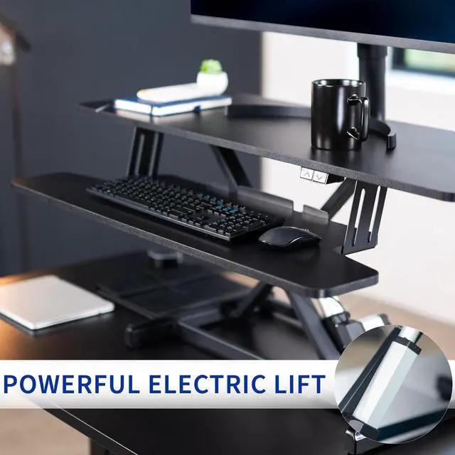Alt view image 6 of 7 - VIVO Black Electric Height Adjustable 42" Standing Desk Monitor Riser, Dual Arm Sit Stand Tabletop Converter, DESK-VE42B