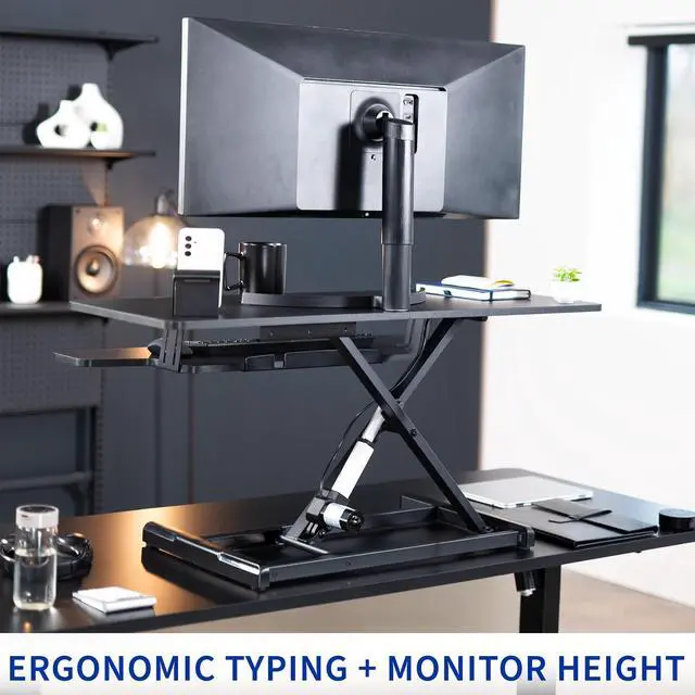 Alt view image 7 of 7 - VIVO Black Electric Height Adjustable 42" Standing Desk Monitor Riser, Dual Arm Sit Stand Tabletop Converter, DESK-VE42B