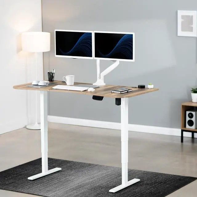 Alt view image 2 of 7 - VIVO Reclaimed Wood / White 63 x 32 Electric Height Adjustable Stand Up Desk