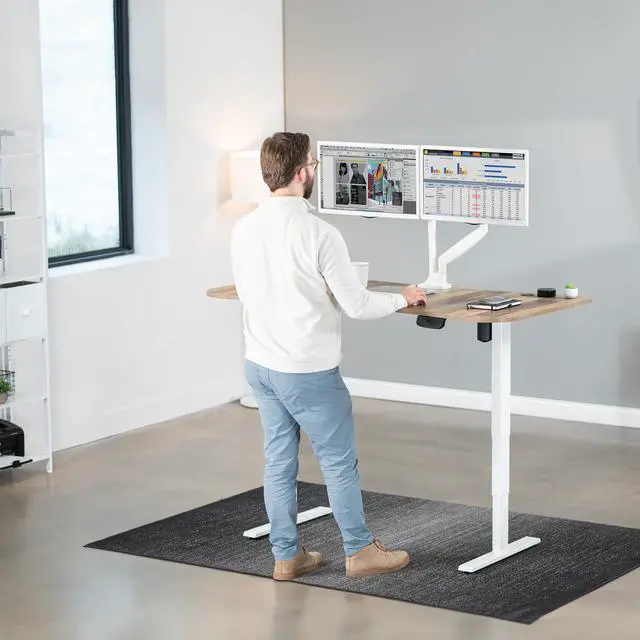 Alt view image 6 of 7 - VIVO Reclaimed Wood / White 63 x 32 Electric Height Adjustable Stand Up Desk