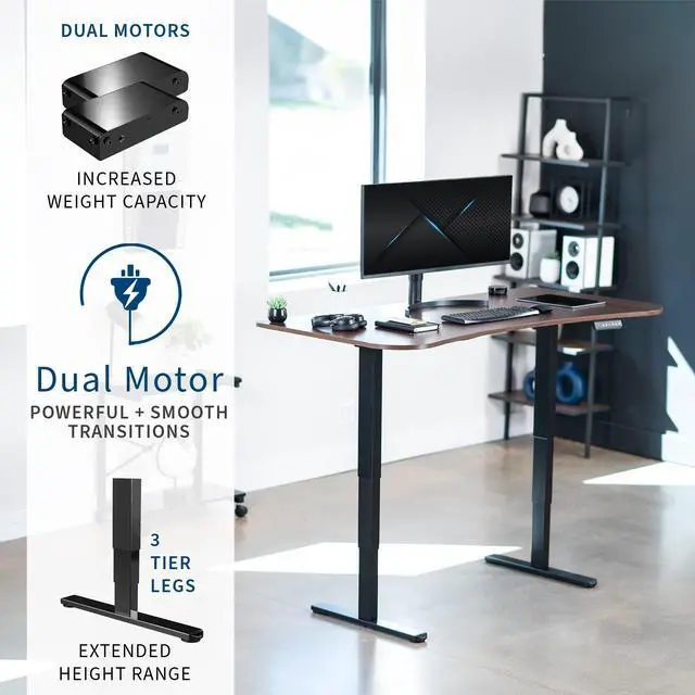 Alt view image 2 of 7 - VIVO Electric 63" x 32" Dual Motor Memory Stand Up Desk, Dark Walnut Table Top, Black Frame, DESK-KIT-2B1D