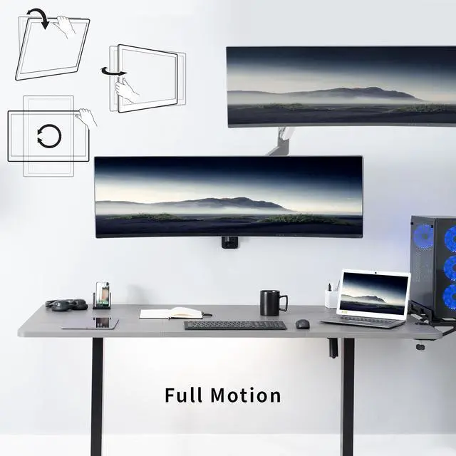 Alt view image 6 of 14 - VIVO Black Premium Aluminum Pneumatic Monitor Arm Wall Mount for Ultrawide Screens up to 49" and 44 lbs, MOUNT-V101G1