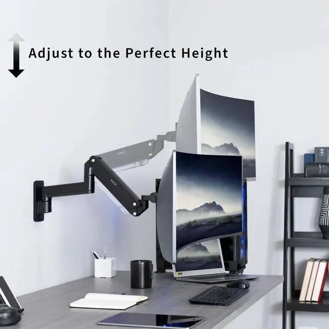Alt view image 14 of 14 - VIVO Black Premium Aluminum Pneumatic Monitor Arm Wall Mount for Ultrawide Screens up to 49" and 44 lbs, MOUNT-V101G1