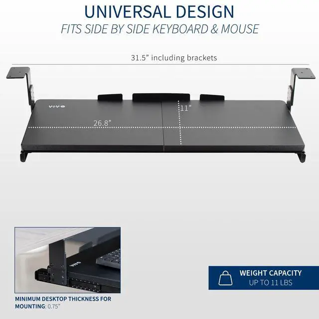 Alt view image 3 of 7 - VIVO Black Height Adjustable Under Desk Keyboard and Mouse Slide-Out Tray, Platform Computer Drawer (MOUNT-KB27HB)
