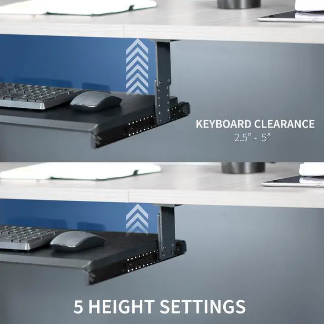 Alt view image 6 of 7 - VIVO Black Height Adjustable Under Desk Keyboard and Mouse Slide-Out Tray, Platform Computer Drawer (MOUNT-KB27HB)