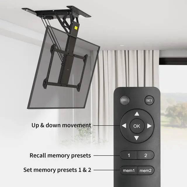 Alt view image 7 of 7 - VIVO Motorized Flip Down Pitched Roof Ceiling TV Mount for 40" to 85" Screen