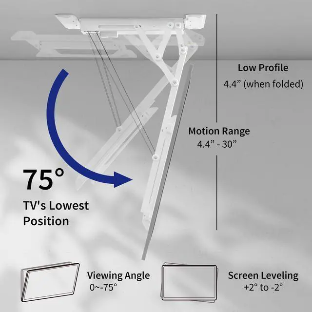 Alt view image 3 of 8 - VIVO White Motorized Flip Down Pitched Roof Ceiling TV Mount for 40" to 85" Screens