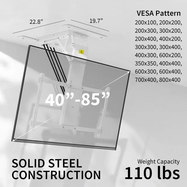 Alt view image 2 of 8 - VIVO White Motorized Flip Down Pitched Roof Ceiling TV Mount for 40" to 85" Screens