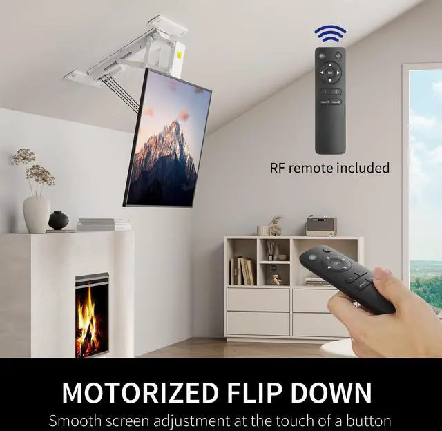 Alt view image 4 of 8 - VIVO White Motorized Flip Down Pitched Roof Ceiling TV Mount for 40" to 85" Screens