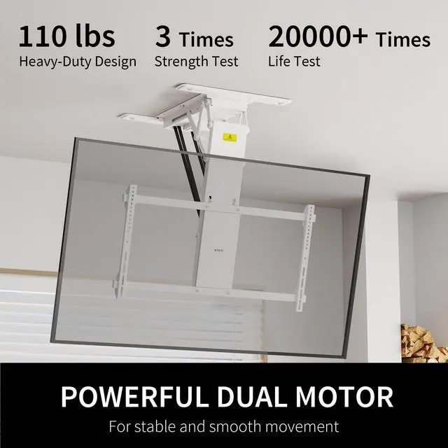 Alt view image 5 of 8 - VIVO White Motorized Flip Down Pitched Roof Ceiling TV Mount for 40" to 85" Screens