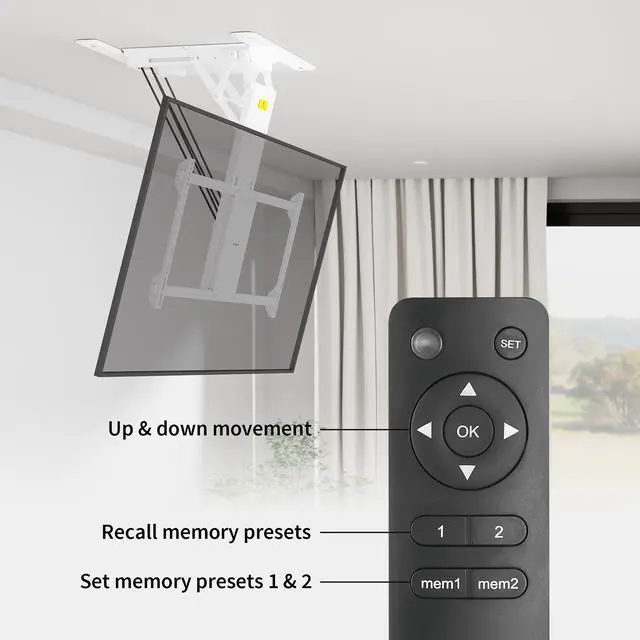 Alt view image 7 of 8 - VIVO White Motorized Flip Down Pitched Roof Ceiling TV Mount for 40" to 85" Screens