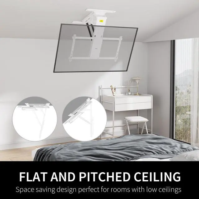 Alt view image 6 of 8 - VIVO White Motorized Flip Down Pitched Roof Ceiling TV Mount for 40" to 85" Screens