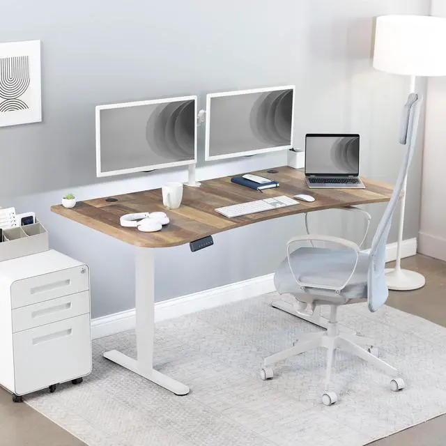 Alt view image 2 of 7 - VIVO Electric 63" x 32" Stand Up Desk, Reclaimed Wood Table Top, White Frame