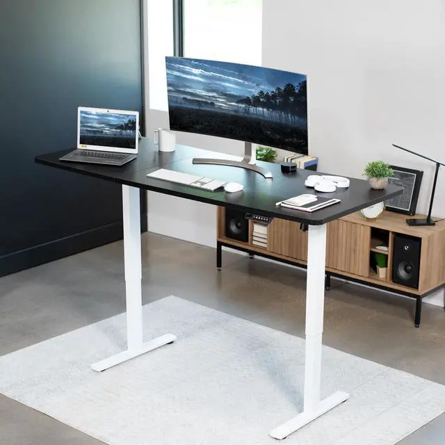 Alt view image 2 of 7 - VIVO Electric 71 x 30 Stand Up Desk Workstation, Black Table Top, White Frame
